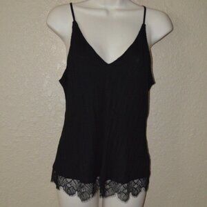 NWT Sz 2 SKIN Becca Black Ribbed Lace Trim Camisole Cami Top